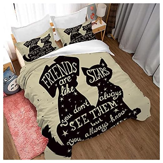 Unicey 3-Delat Set Mikrofiber Påslakansset Sängkläder Hund Katt Djur Mönster 135X200 Cm Med 2 Örngott Dragkedja Lättskött Allergivänligt Mjukt Och Mjukt Princess Room Pojke Barnrum, Sovrum, Dekoratio