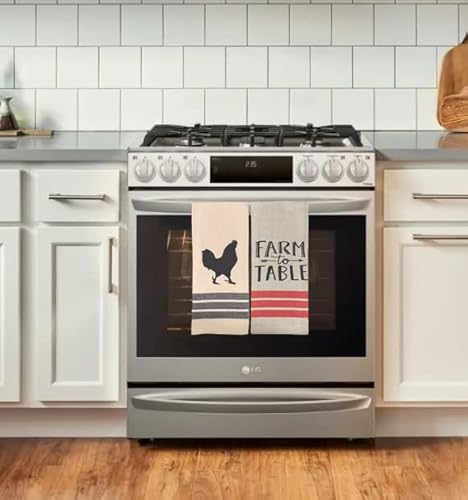 Fillurbasket Farmhouse Kitchen Towels Set Farm Towels Pig Rooster Chicken Cow Towels Tan Black Dish Towels Set Of 5 Cotton 16"X28" #TOP5