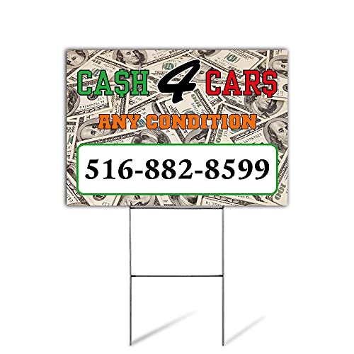 Cash for Cars Sign | Cash for Cars Yard Sign | Customizable Cash for Cars Sign | We Buy Cars Sign | Cash 4 Cars Sign | 24" x 18" Corrugated Plastic Yard Signs | Double Sided (25)