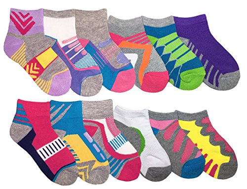 Jefferies Socks Girls Sport Athletic Pattern Low Cut Quarter School Socks 12 Pair Pack