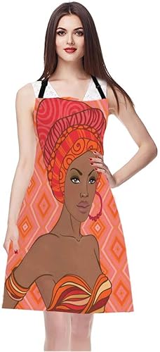 Miniatura 7 de WONDERTIFY Delantal africano para mujer, sexy con aretes y sombreros rojos, delantal con cuello ajustable para hombres y mujeres, adecuado para el