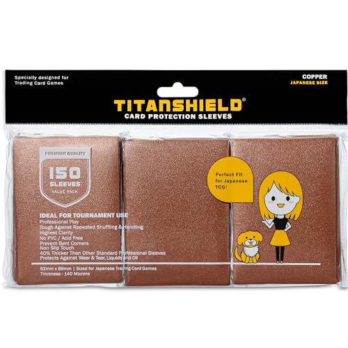 TitanShield (150 sobres) tamaño pequeño japonés tarjetas de intercambio tarjetas protectoras compatible con Yu-Gi-Oh!, Cardfight!! Vanguard & Photocards (cobre)