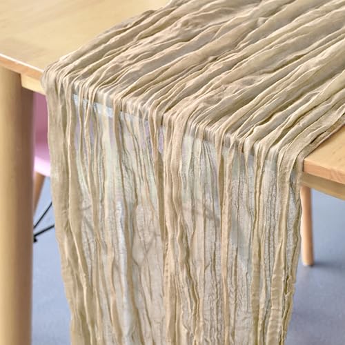 1 Pack Beige Cheesecloth Table Runner, 90x300cm Rustic Gauze Fabric Table Runner, Cheese Cloth Table Cloth Runner for Wedding Reeption Banquet Party Birthday Bridal Shower Events Decoration