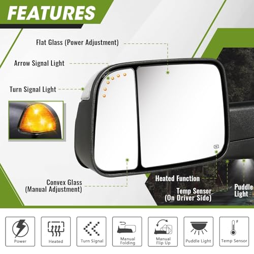 Image of Tow Mirrors Pair for 2009-2018 Ram 1500, 2010-2018 Ram 2500 /3500