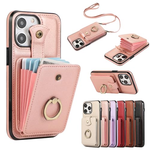 Étui portefeuille iPhone 16 Pro Max avec lanière, le cadeau idéal en cuir synthétique or rose
