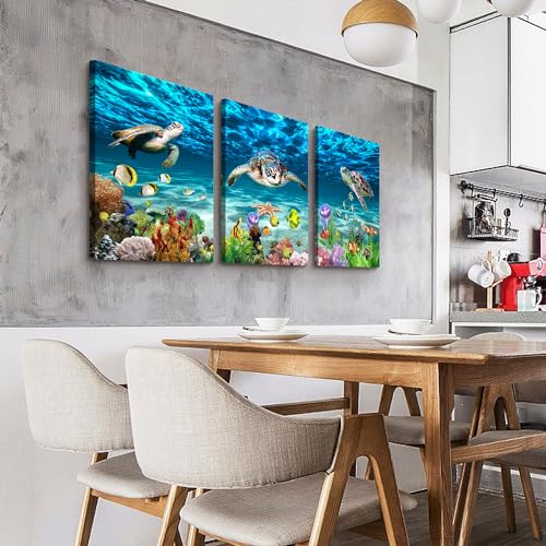 Lapremoly Large Canvas Wall Art for Living Room Wall Decor for Bedroom Bathroom Wall Decoration Ocean Sea Turtle Scenery Paintings Modern Pictures Artwork office Ready to Hang Home Decor 3 Pieces