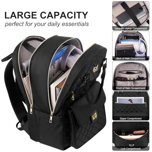 Image of Laptop Backpack Women 15.6in,Cute School Backpack Bookbag for Teen Girls College Student,Mochila para nina adolescente for Work Travel,Aesthetic Backpack,Black