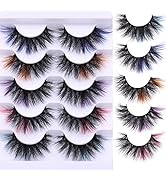 Colored Lashes Fluffy False Lashes with Color C Curl Colorful Cat Eye False Eyelashes Natural Fak...