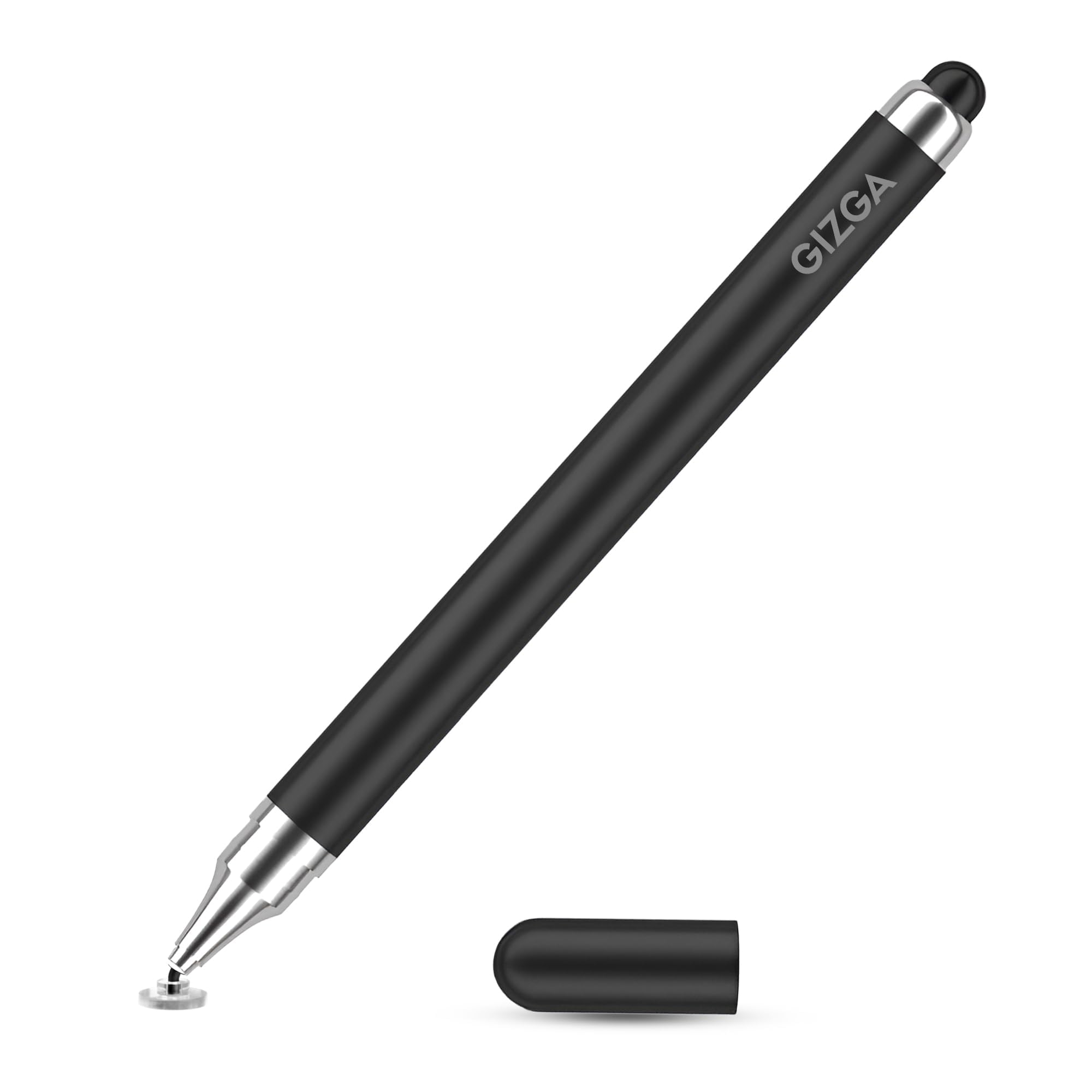 Gizga essentials 2 in 1 Universal Stylus Pen for All Touchscreen Devices| Fine Point Disc Tip & Soft Rubber Tip Touch Pen for iPad/Pro/Air/mini, iPhone, iOS/Android, Tablets, Smartphones, (Black)