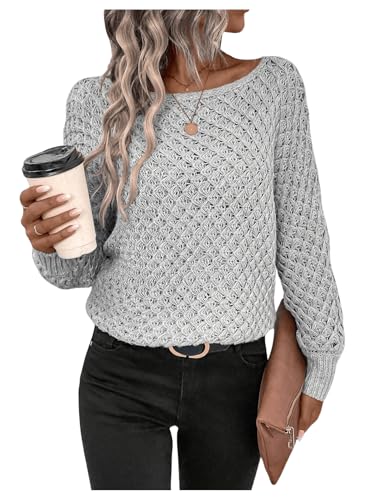 MakeMeChic Women's Textured Boat Neck Long Sleeve Loose Fit Casual Pullover Sweater Knit Tops
