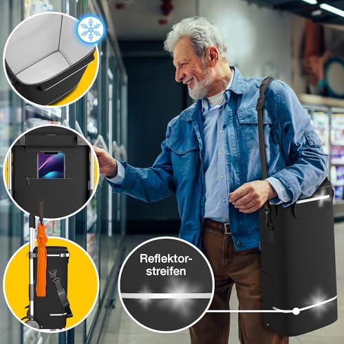 maxVitalis Einkaufstrolley Treppensteiger mit XXL Kühlfach, Einkaufsroller klappbar, Shopping Trolley höhenverstellbar, Reflektoren, abnehmbare Tasche 43 L, Hackenporsche (Treppensteiger-Trolley Cool) – Bild 6