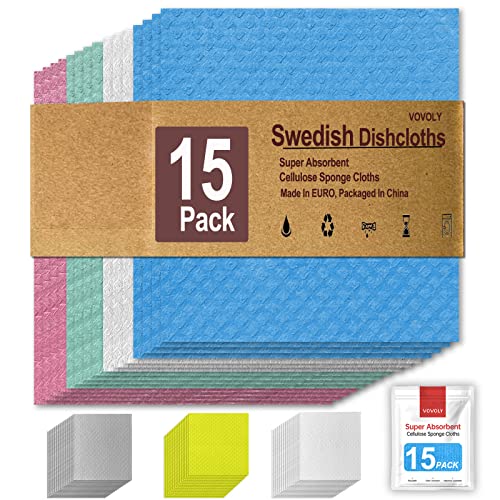 One-Day Sale: Up to 80% Off 15-Pack, Swedish dishcloths for Kitchen, Cellulose Sponge Cloths, Reusable Kitchen Towels, Dish Cloth for Cleaning, No Odor Absorbent Kitchen sponges, Eco-Friendly Dish Towels, Random Assorted Colors