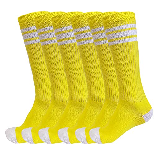 Image of 3 Pairs of juDanzy Knee High Boys or Girls Stripe Tube Socks for Soccer, Basketball, Uniform and Everyday Wear