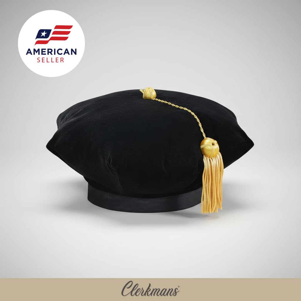 Doctoral Graduation Tam Hat Unisex One Size Black Velvet Gold Tassel Academic Doctoral Graduation Tams PhD Doctoral Graduation Tam - Black  main image 4