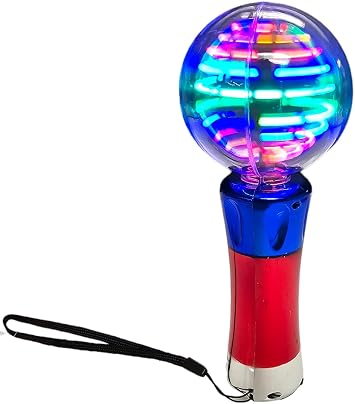 Zugar Land Light-Up Star Magic Spinning Ball Flashing Toy Wand 2 Pack 7.5" 3 AAA Batteries Included. Colorful Bright LED Light Up Sensory Toy for Kids Boys and Girls