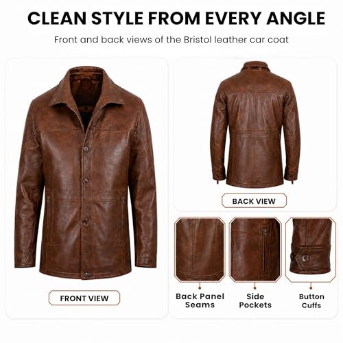 Image of Decrum Car Coat Style Mens Leather Jacket - Real Lambskin Long Leather Jackets for Men