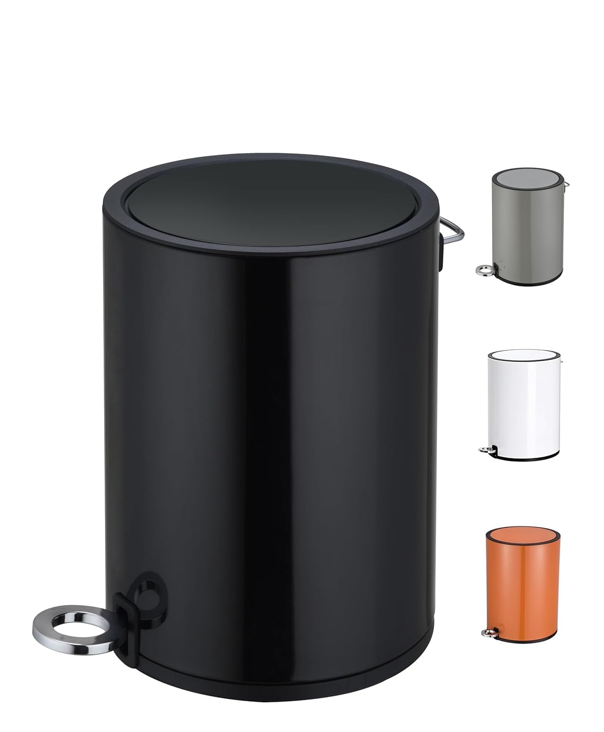 FurnitureXtra™ Modern Style Powder Coated Soft Close Pedal Bin, Plastic Inner bucket, ABS lid (Black, 6L) — image 1
