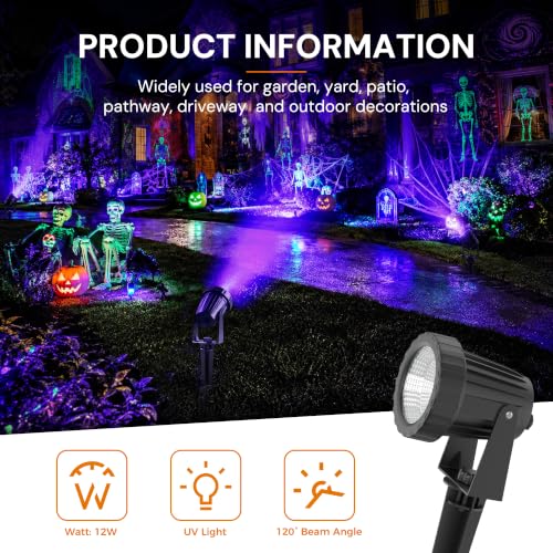 Image of L LOHAS LED UV Black Light Spotlight, Halloween Dusk to Dawn, 12W 2 Pack