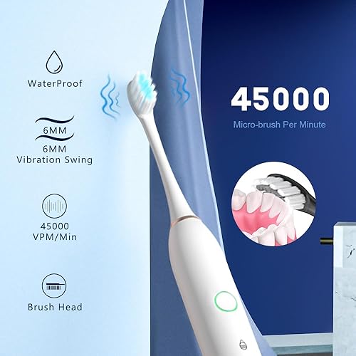 Miniatura 5 de SENWEN Paquete de 2 cepillos de dientes eléctricos recargables para adultos y niños, cepillo de dientes blanqueador con 8 cabezales de cepillo, BW
