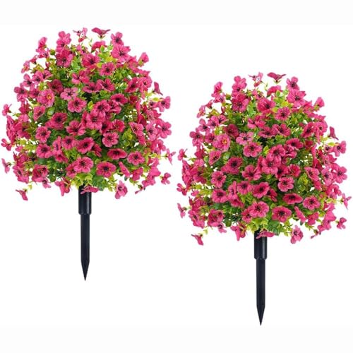 WYWY Juego de 2 Arbustos de Boj Artificial en Forma de Bola, 60 cm (23,6 Pulgadas) Plantas Falsas Resistentes a los UV con Púa para Tierra para Decoración de Exteriores, Jardín y Porche(B)