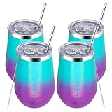 MEWAY 12oz Insulated Wine Tumbler Set of 4 - Double Wall Stainless Steel Stemless Wine cups Glasses with Lids, Gift for Family and Gifts, Prizes for adults(Glitter Aurora,Set of 4)