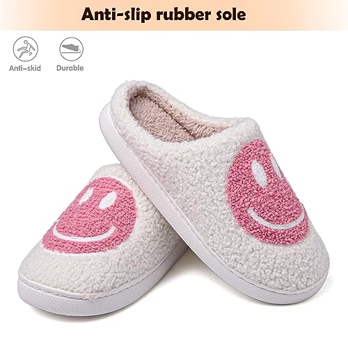 rosyclo Smile Face Slippers Retro Soft Plush Cozy House Slippers Slip-on Fluffy Indoor Outdoor Smile Slippers for Women and Men3