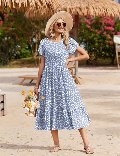 Image of Zeagoo Women Summer Midi A Line Dress Short Sleeve Casual Flowy Tiered Beach Long Sundress with Pockets 2026 Vacation Travel