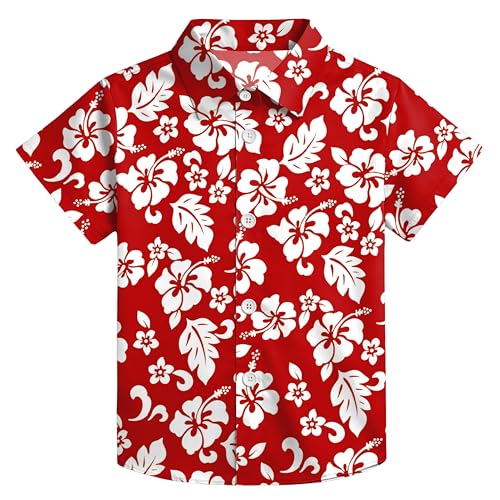 Image of tiorhooe Kids Hawaiian Shirt Boy's Summer Beach Button-Down T-Shirt 5-14 Y