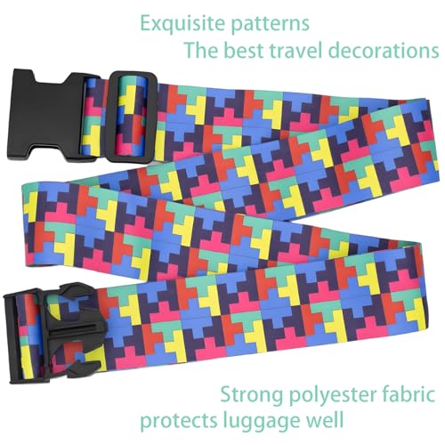 Image of Puzzle Luggage Straps for Suitcases, Adjustable Luggage Travel Belt to Keep Luggage Security While Travel, Strong Polyester Fabric, Easy-to-Recognize Funny Pattern Travel Essentials, 2 Pack