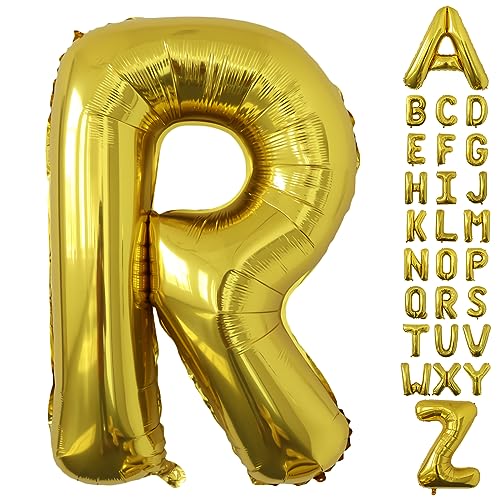 Image of Letter Balloons Gold Party Balloon - 40 Inch Large Gold Letter R Balloon, Letter Balloon Birthday Decorations, Balloon for Women Men Anniversary Party Decorations Supplies