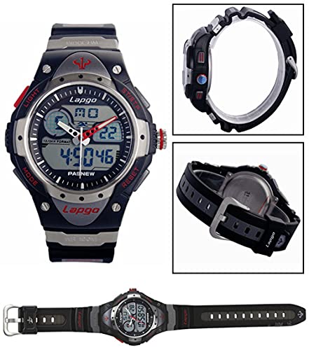 Image of PASNEW Boys' Watches - Dual Display, Large Dial Sport Watch, Black Outdoor Watch for Boys & Teens - Waterproof