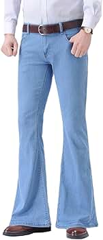 HAORUN Men Stretch Bell Bottom Jeans Slim Fit Low Rise Retro