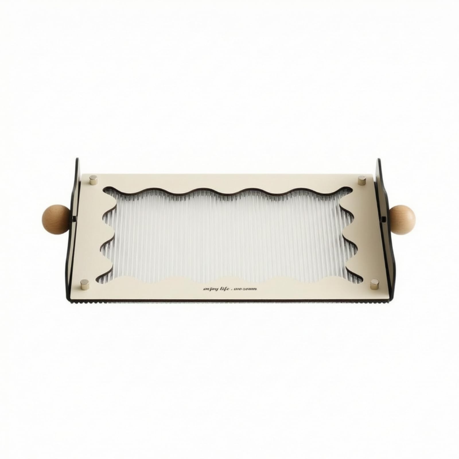 Plateau porte-objets en bois nervuré beige pour organiser votre bureau