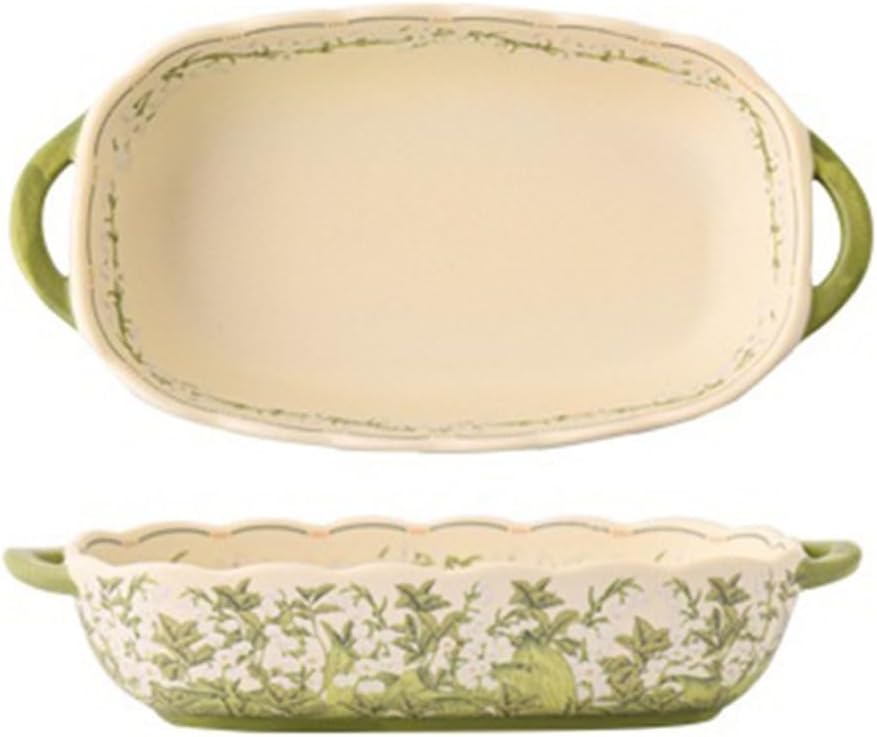 Lasagna Pans 10Inch 500ml Lily of the Valley Double-Handled Ceramic Baking Pan Rectangular Household Tableware for Baking Cake