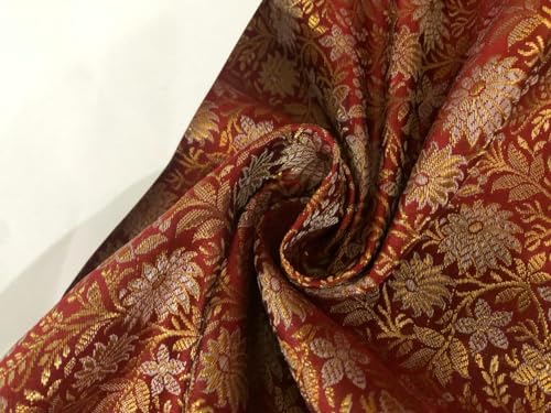Tissu brocart de soie jacquard rouge floral pour robe de mariée et fête