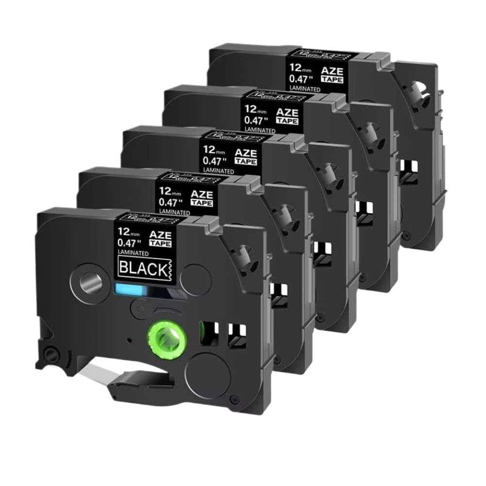 Cinta de etiquetas compatible con PT D200 PT D200G D210 TZe 335 TZ 325 TZe345 Blanco sobre negro 12 mm(5pk)