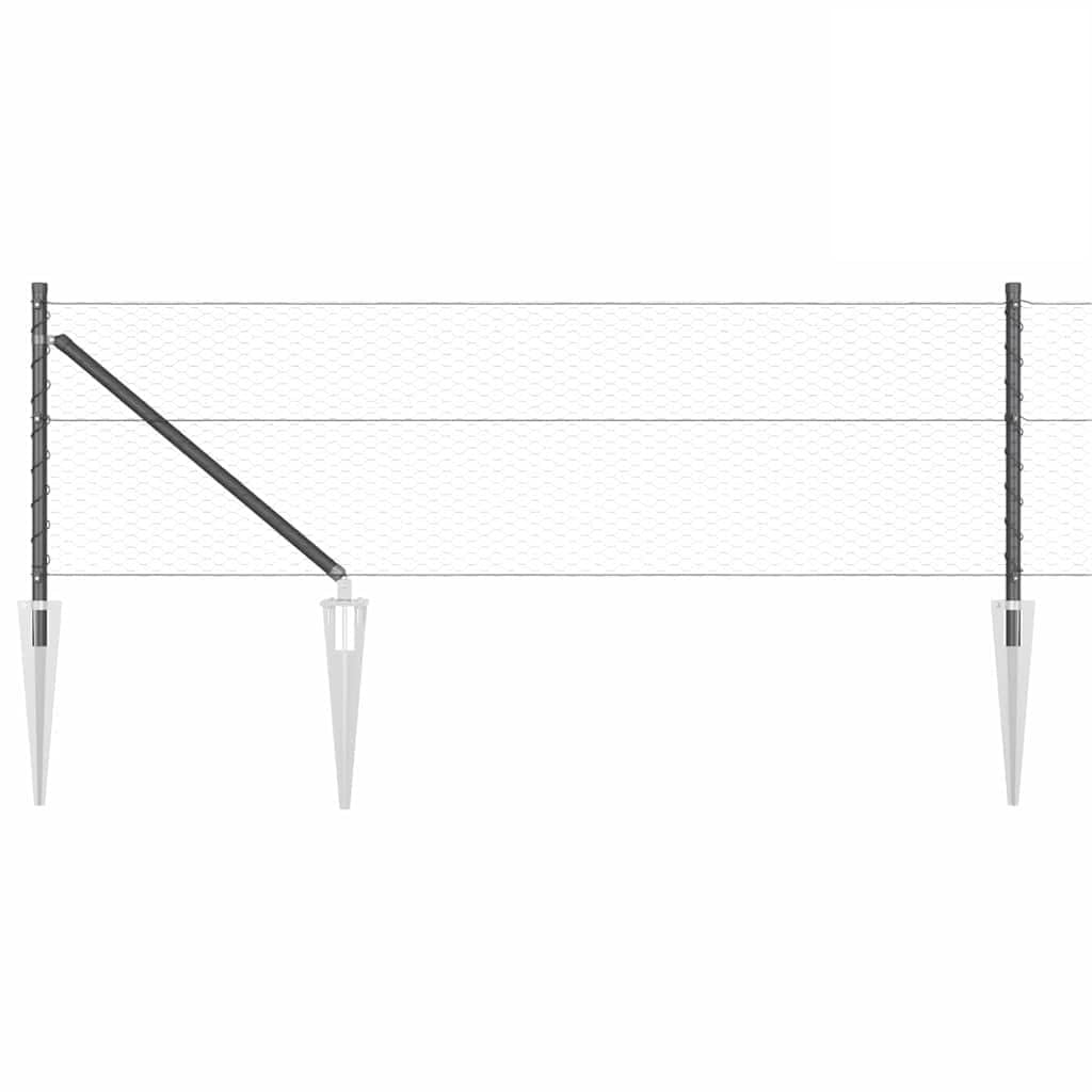 Steel Fence Post Grey 50 x 0.6 m with 25 mm Mesh PVC Coated Outdoor Garden Security Barrier Kit 26 Spike Posts Corrosion Resistant