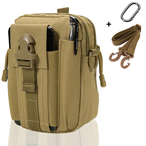 Camyse Outdoor Tactical Waist Bag EDC Molle Belt Waist Pouch Security Purse Phone Carrying Case for iPhone 8 Plus Galaxy Note 9 S9 Or Less Than 6.2 inches Smartphone (Khaki)
