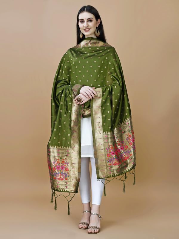 Image of DEVANGI Women's Woven Banarasi Silk Dupatta /Chunni For Women, Floral Print 1 Meter Wide and 2.3 Meter Length Printed Designer Dupatta /Chunni For Girls