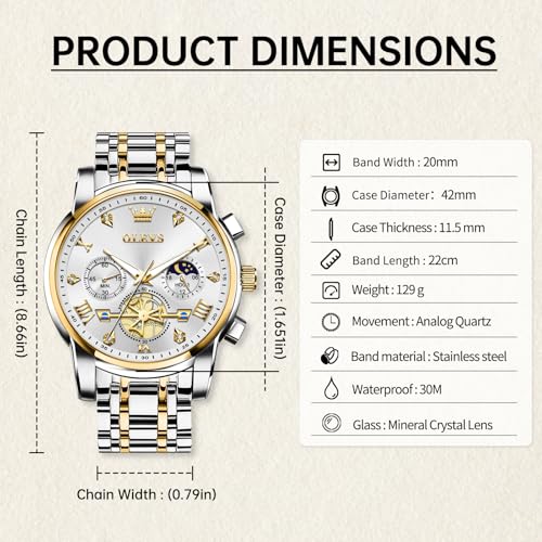 Image of OLEVS Watches for Men Dress Chronograph Luxury Stainless Steel Big Face