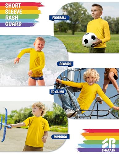 Boys Swim Shirts Long Sleeve Rash Guard Sun Protection UPF50+ T Shirts Rashguard Swimwear Fishing Water ShirtsQuick Dry Cool Beach Shirtfor Youth Kids Ginger Yellow Size 10-124