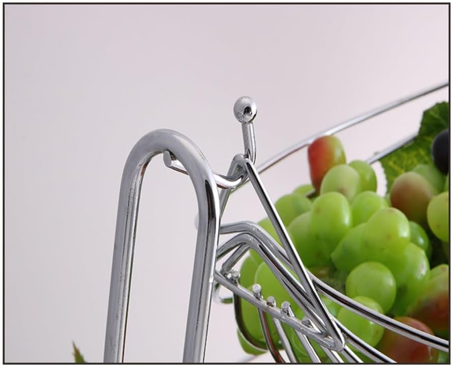 Silver Metal Detachable Double Tier Fruit Bowl, Hammock Style Fruit Basket Bowl And Vegetable Produce Storage Rack, Kitchen Counter Display Stand