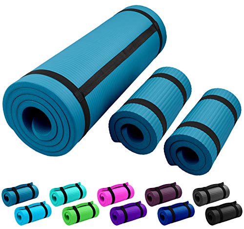 NBR Fitnessmatte Yogamatte 190 x 60 x 1.0 + 2 Fitness Pads 25 x 61 x 1,5 cm Petrolblau Petrol Petroleum Blau Blue Sportmatte Gymnastikmatte rutschfest Matte Sport Yoga Kniematte Gymnastik Tragegurt Cover