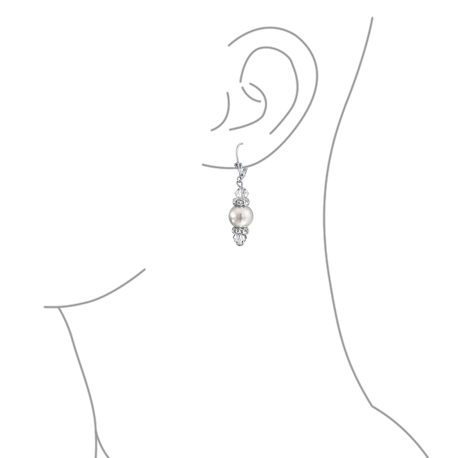 Orecchini A Pendente Con Perle Simulata E Cristalli Sfaccettati Rosa Chiaro Bianco E Grigio Per Donne Adolescenti Realizzati In Argento Sterling .925 Con Chiusura A Leva