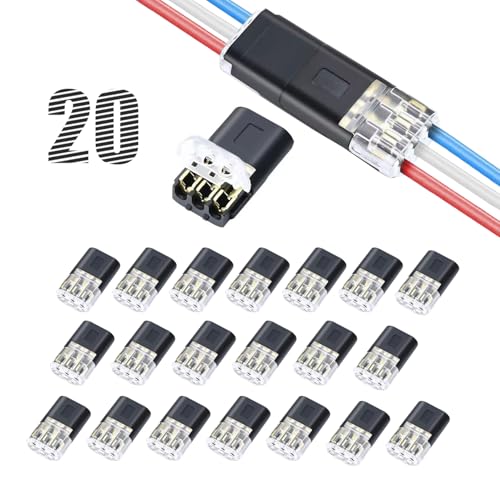 Yancincny 20pcs 3-Pin Quick Wire Connector RGB LED Strip Light Connector for 18-22 AWG Low Voltage 3-Pin Connectors for RGB/RGBIC LED Lights Power Supply Extension Corner Connection