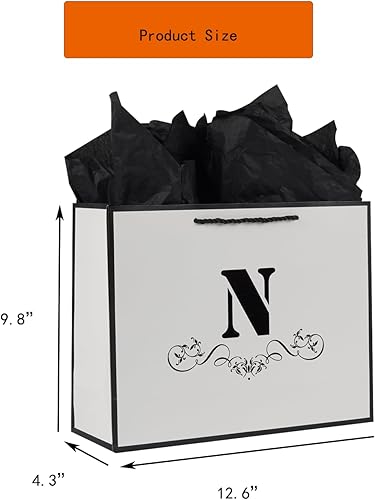 Miniatura 2 de Bolsa de regalo con letras con papel de envoltura para hombres, mujeres, niños y niñas, bolsa de papel grande de 12 pulgadas de color blanco y negro