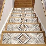 15 Pieces Stair Treads for Wooden Steps, Indoor Stair Treads Non Slip, Retro Beige Ethnic Pattern Soft Stairway Mat Rugs, Peel Stick Step Carpet Runner for Dogs Pets Kids Elders