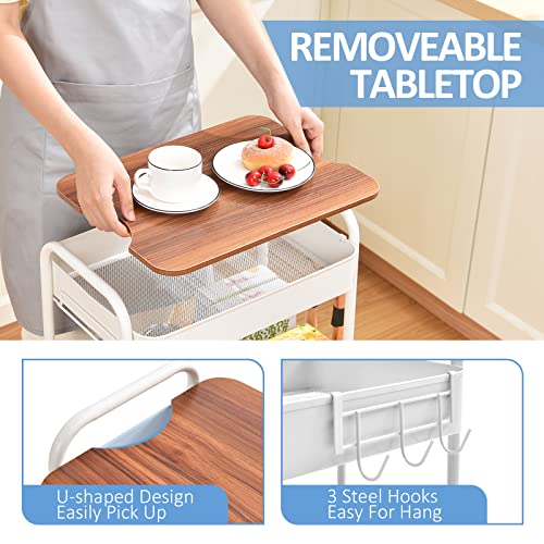 Toolf 3-Tier Rolling Cart, Metal Utility Cart With Detachable Tray Top, Storage Craft Art Cart Trolley Organizer Serving Cart Easy Assembly For Office, Bathroom, Kitchen, Kids' Room, Classroom #TOP2