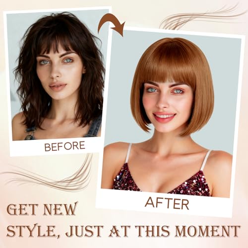 Image of PLULON Maroon Short Bob Wig with Bangs for Women, Colorful Neon Short Bob Synthetic Hair Wigs with Hair Cap Heart Sunglasses for Adults Men Daily Bachelorette Halloween Costume Party Supplies