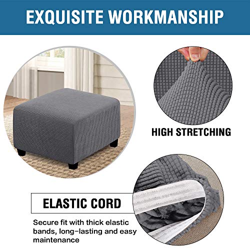 Image of H.VERSAILTEX Square Ottoman Covers Ottoman Slipcovers Folding Storage Stool Furniture Protector Form Fit with Elastic Bottom, Stretch High Spandex Small Checks Jacquard Fabric(Medium,Grey)